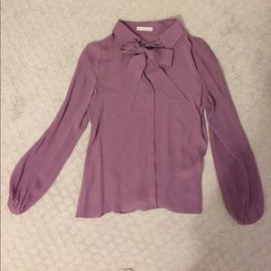Hinge Button-Up Blouse with Bow Collar